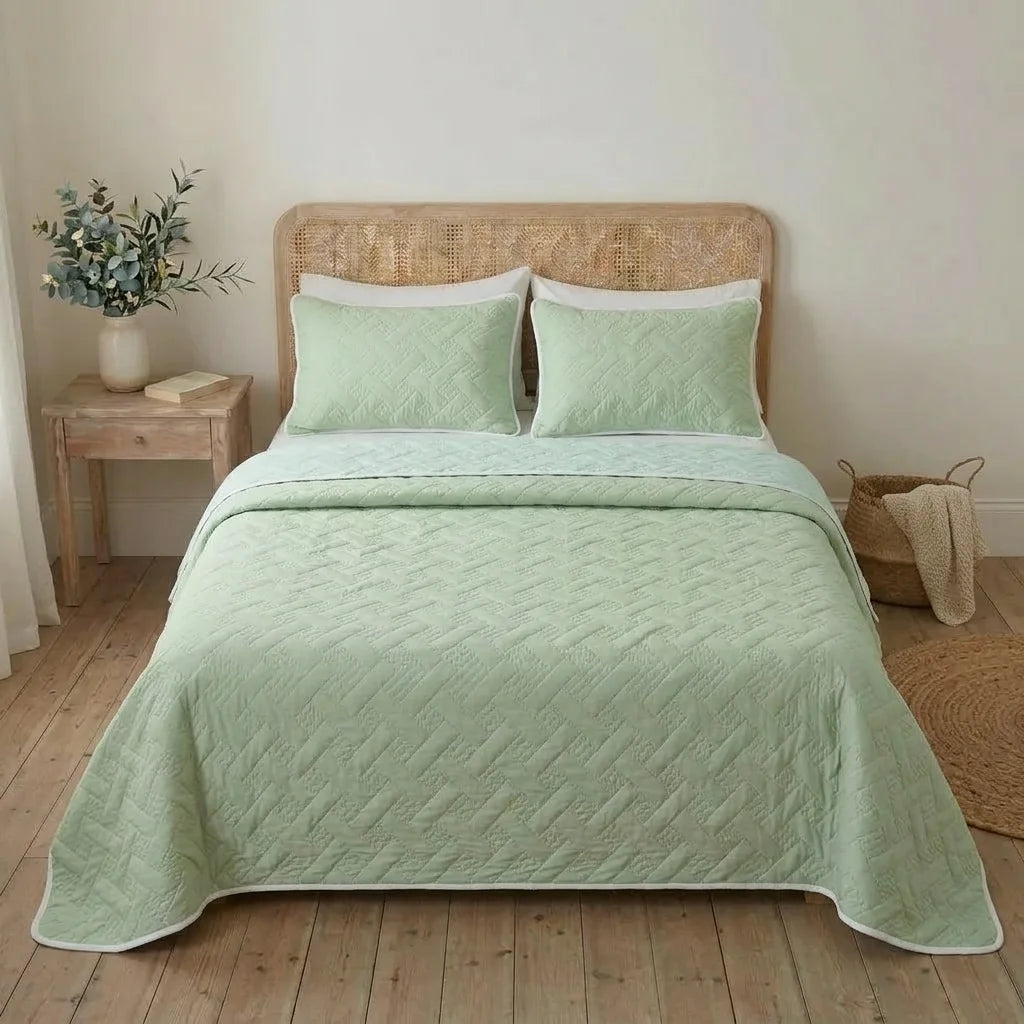 Cubrelecho Termosellado Cotton Sense Solo Fondo Verde - Azul