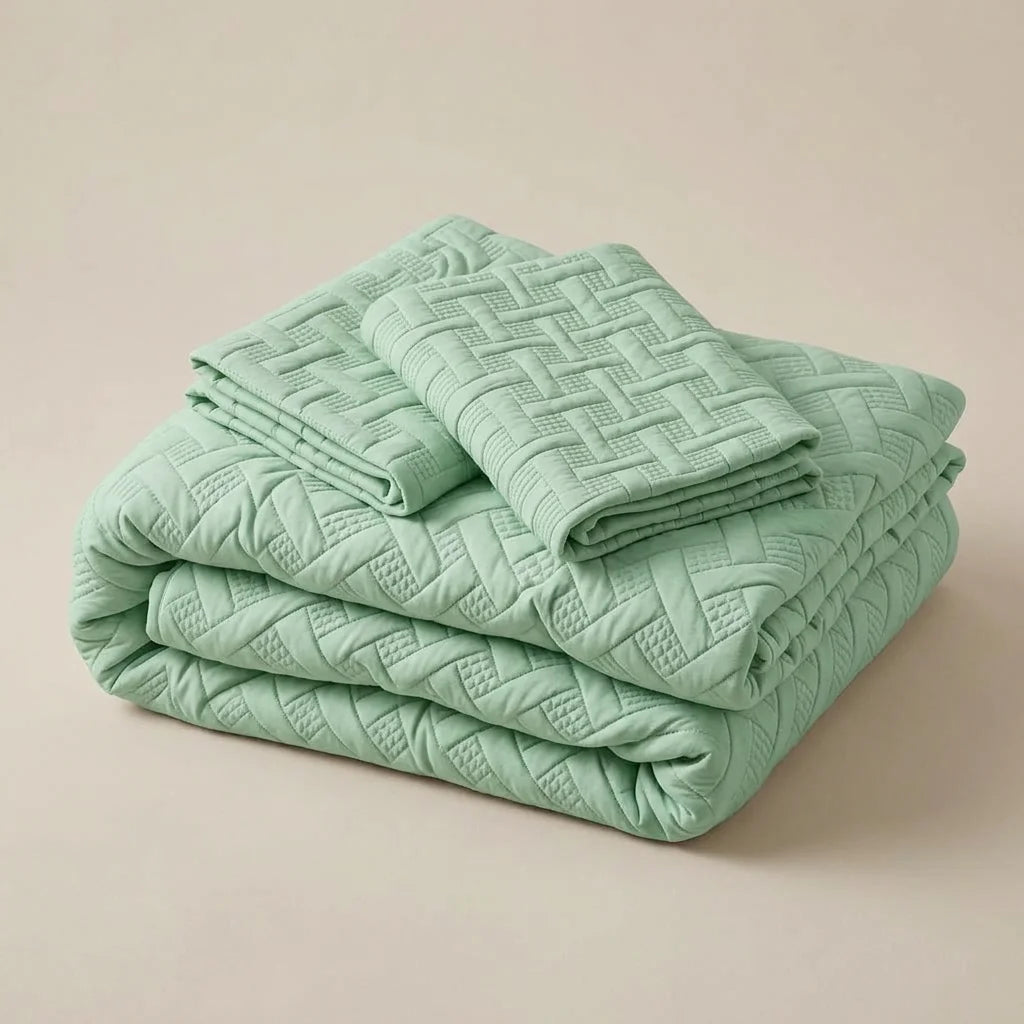 Cubrelecho Termosellado Cotton Sense Solo Fondo Verde - Azul