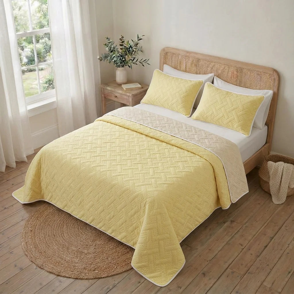 Cubrelecho Termosellado Cotton Sense Solo Fondo Amarillo