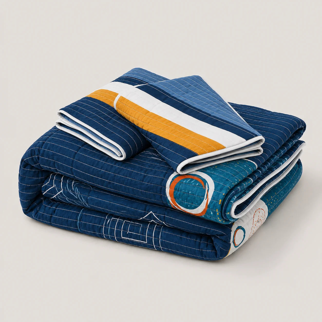 Cubrelecho Estampado Prensado Doble Faz Giro Magnético Azul