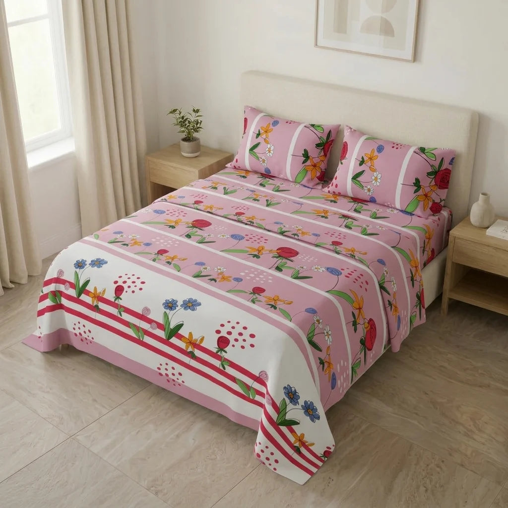 Juego De Sábanas Microfibra Suavizada Alegoría Floral Rosa