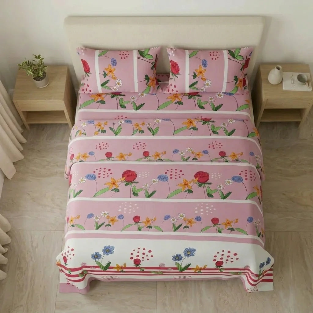 Juego De Sábanas Microfibra Suavizada Alegoría Floral Rosa