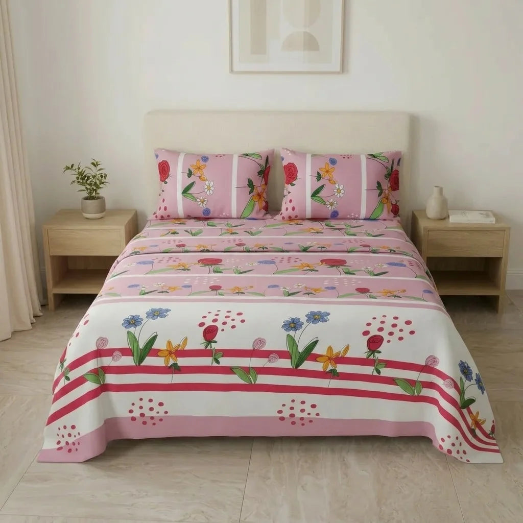 Juego De Sábanas Microfibra Suavizada Alegoría Floral Rosa