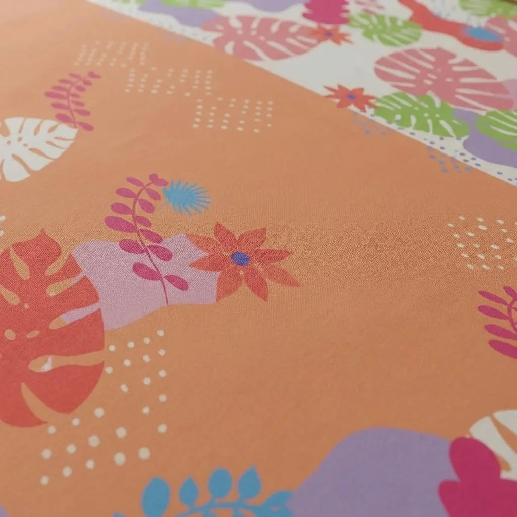 Juego De Sábanas Microfibra Suavizada Estampa Tropical Naranja