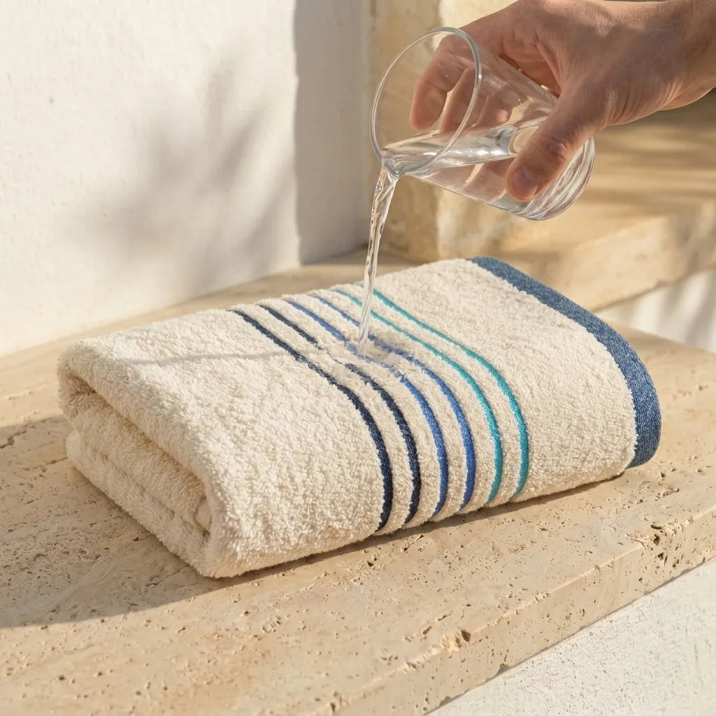 Toalla Mediterráneo Beige Con Linea Azul Oscuro  550 Gr