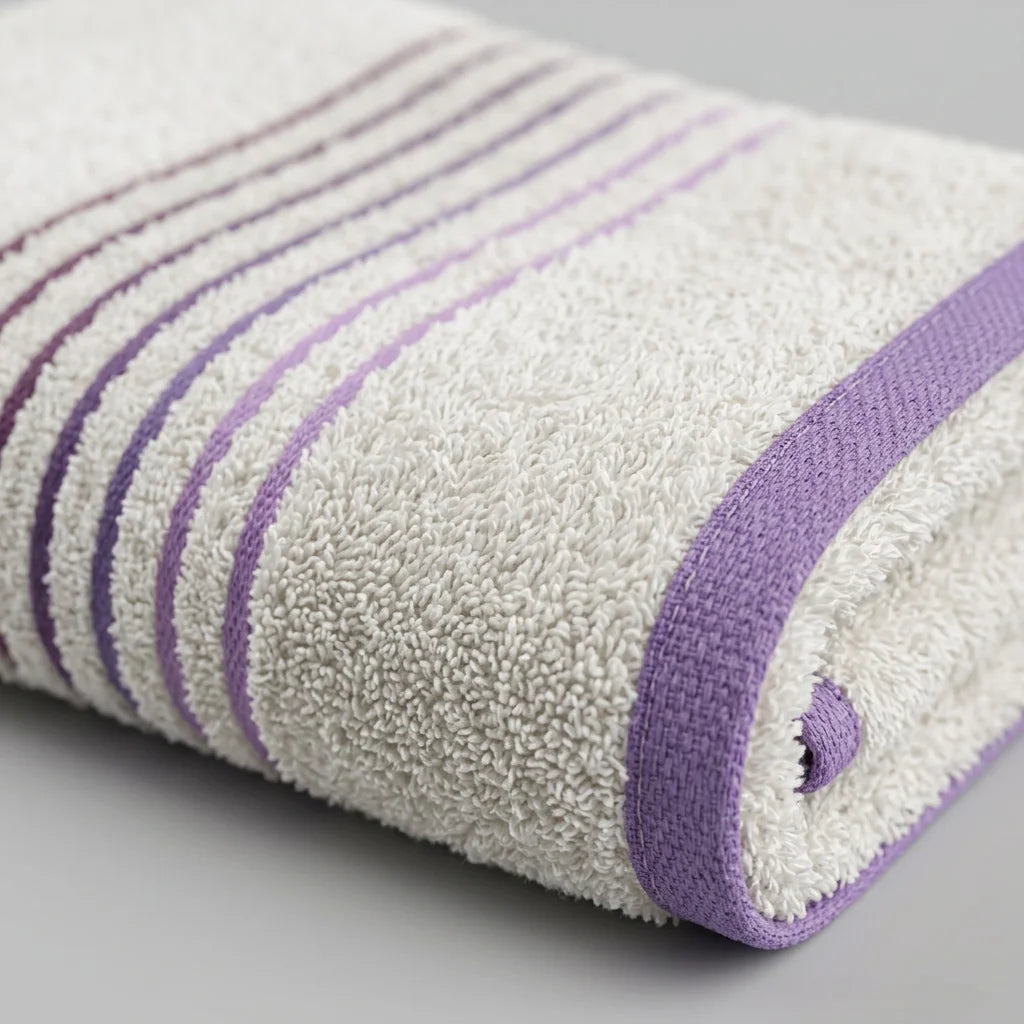 Toalla Mediterráneo Beige Con Linea Morado  550 Gr