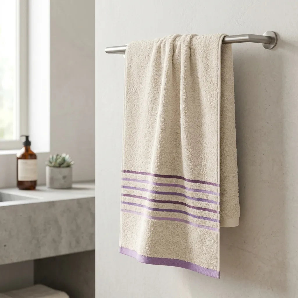 Toalla Mediterráneo Beige Con Linea Morado  550 Gr