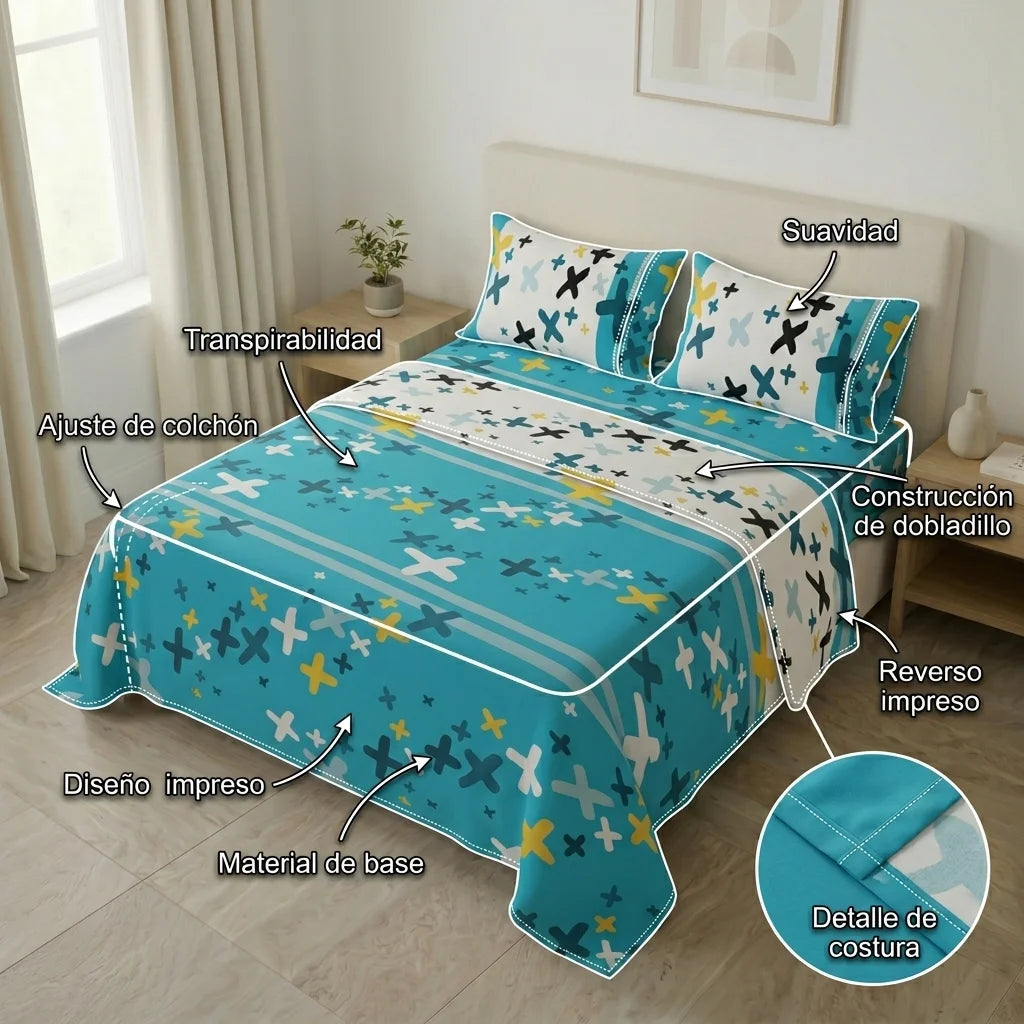 Juego De Sábanas Microfibra Suavizada Blue Vibes