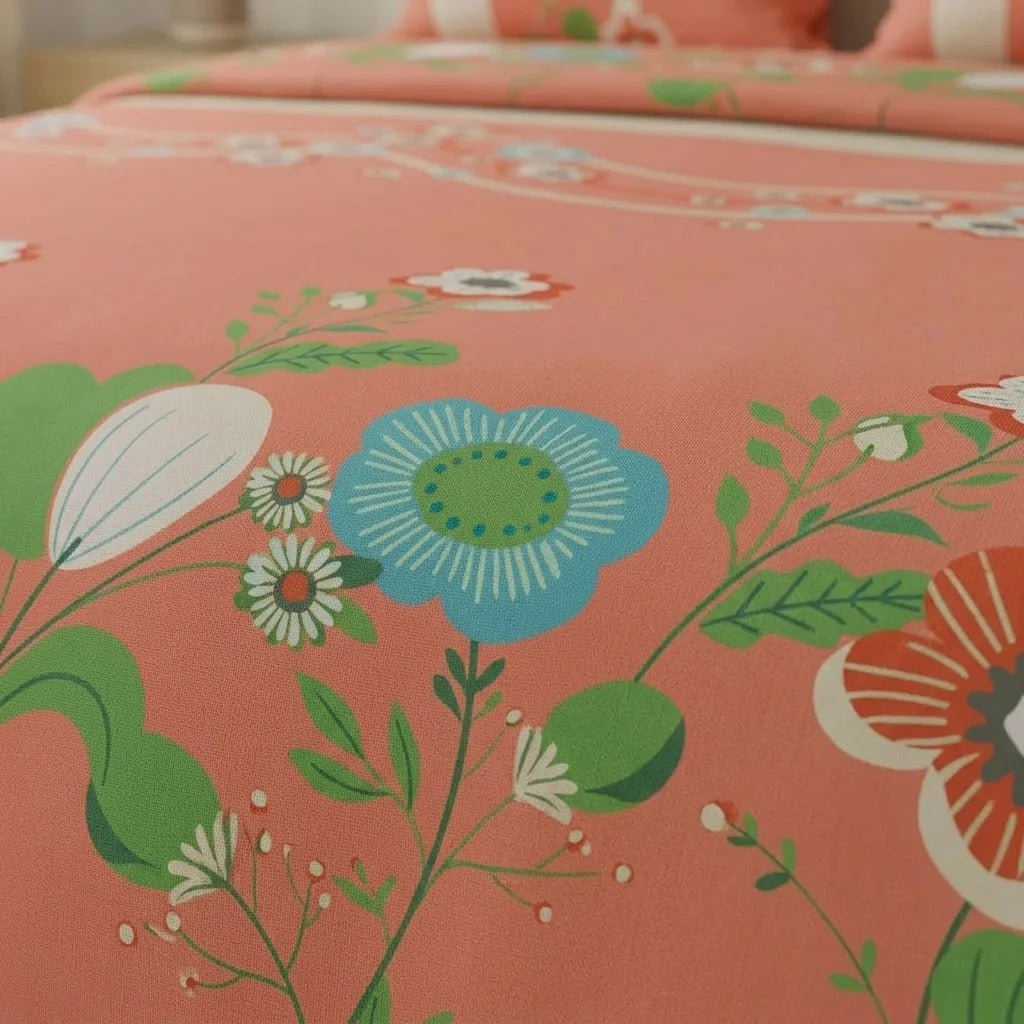 Juego De Sábanas Microfibra Suavizada Floralia Coral