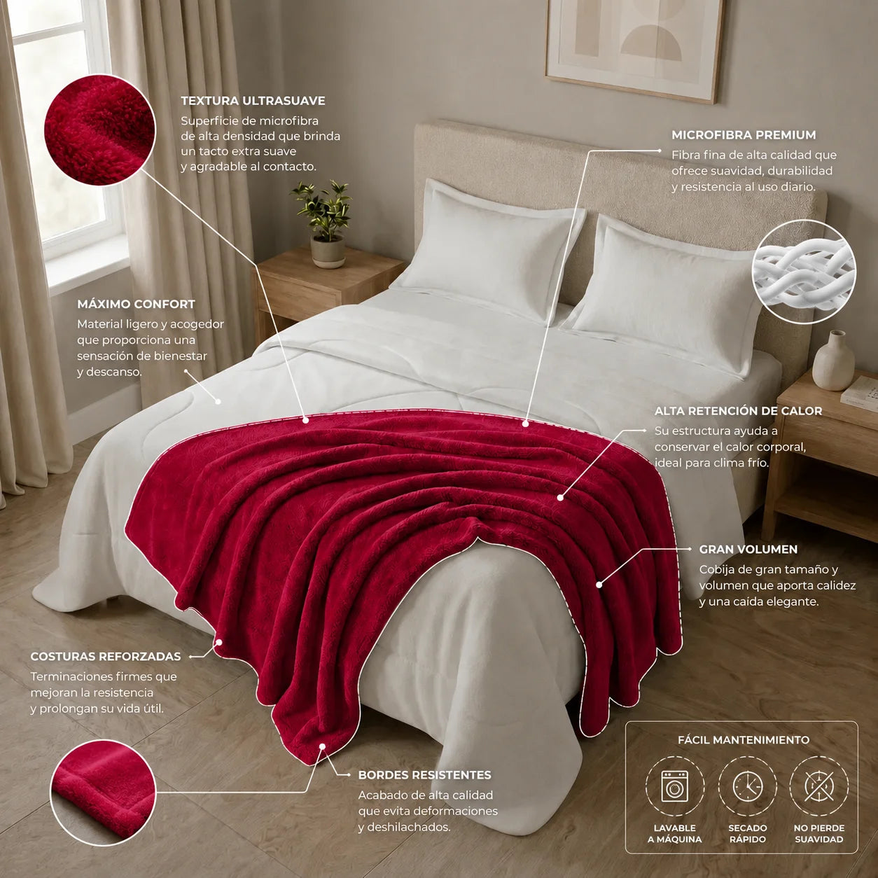 Cobija Piel Durazno Soft Rojo Escarlata