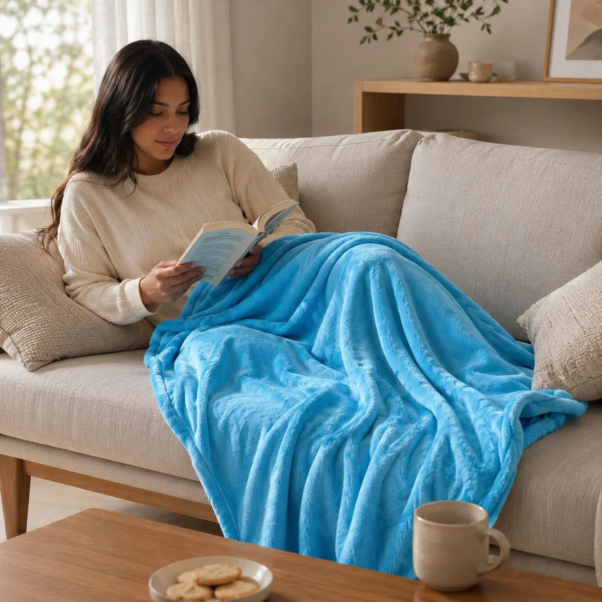 Cobija Piel Durazno Soft Azul Aqua
