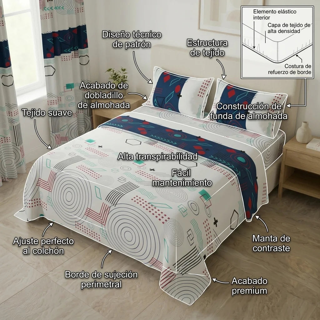 Juego De Sábanas Microfibra Suavizada Fusión Moderna Blanca