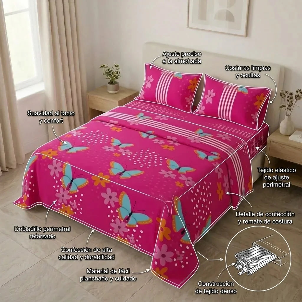 Juego De Sábanas Microfibra Suavizada Glow Fucsia