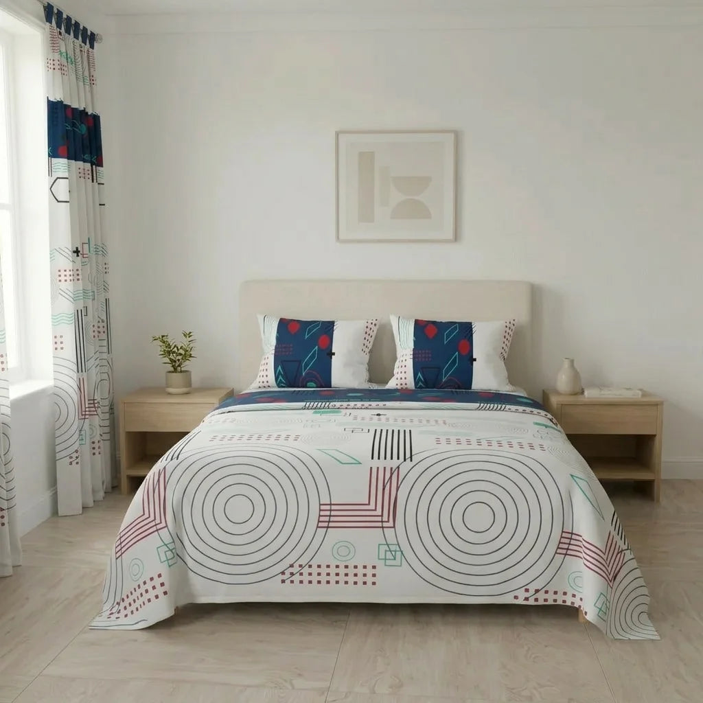 Juego De Sábanas Con Cortinas Fusión Moderna Blanca