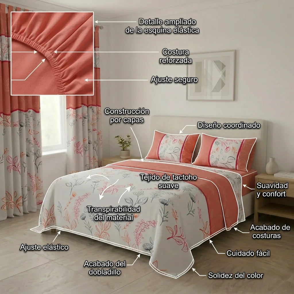 Juego De Sábanas Con Cortinas  Sueños Botánicos