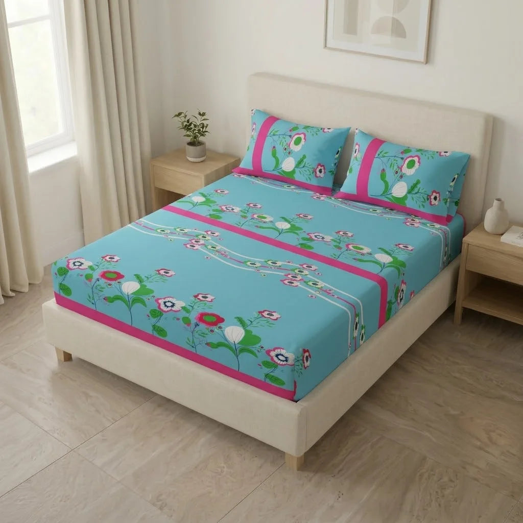 Sábana Ajustable Floralia Coral Azul