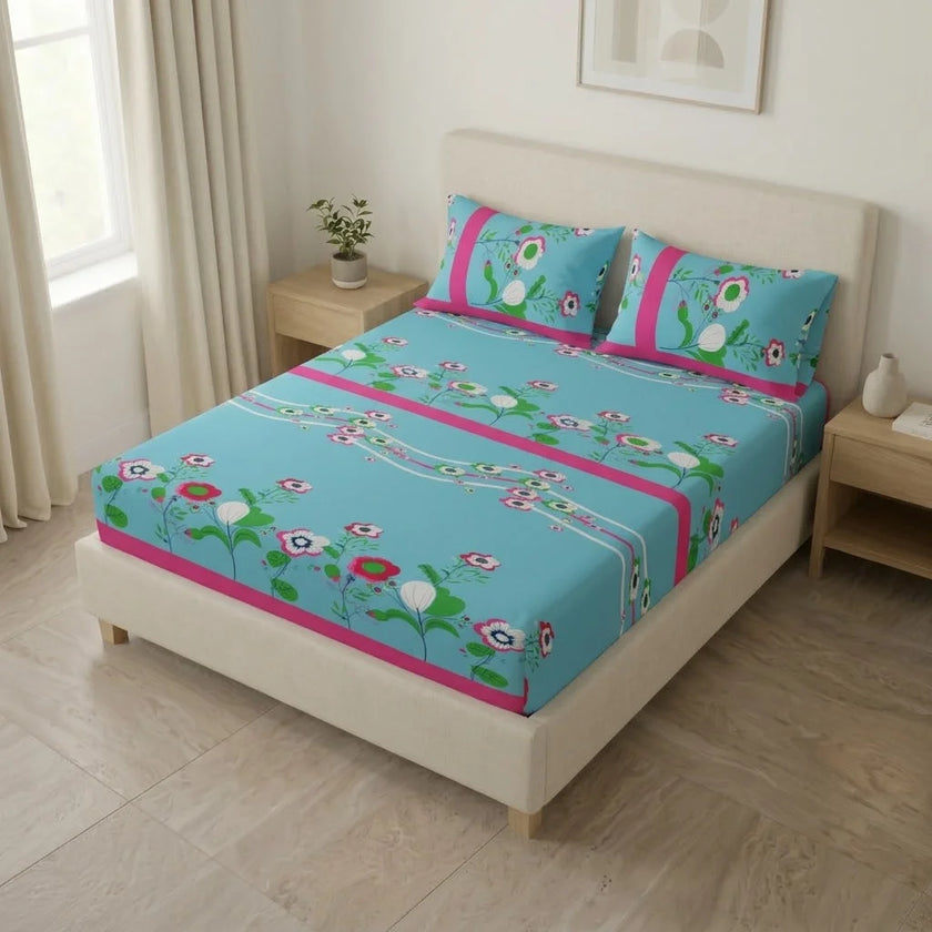 Sábana Ajustable Floralia Coral Azul