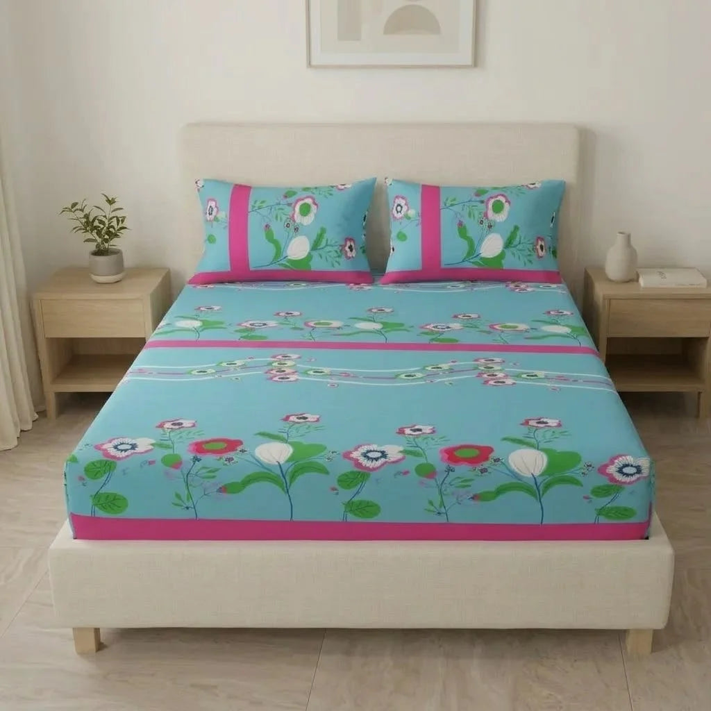 Sábana Ajustable Floralia Coral Azul