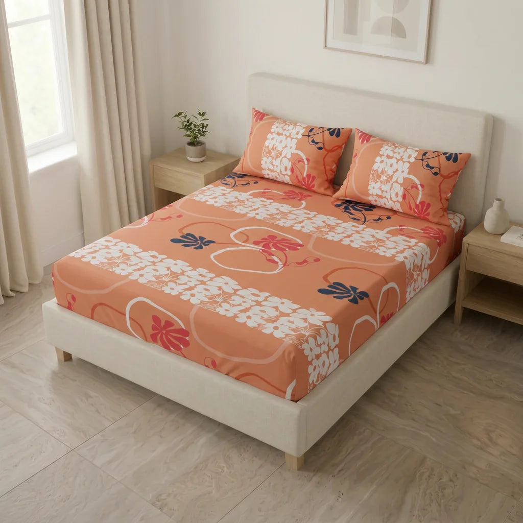 Sábana Ajustable Sueños Petalia Naranja