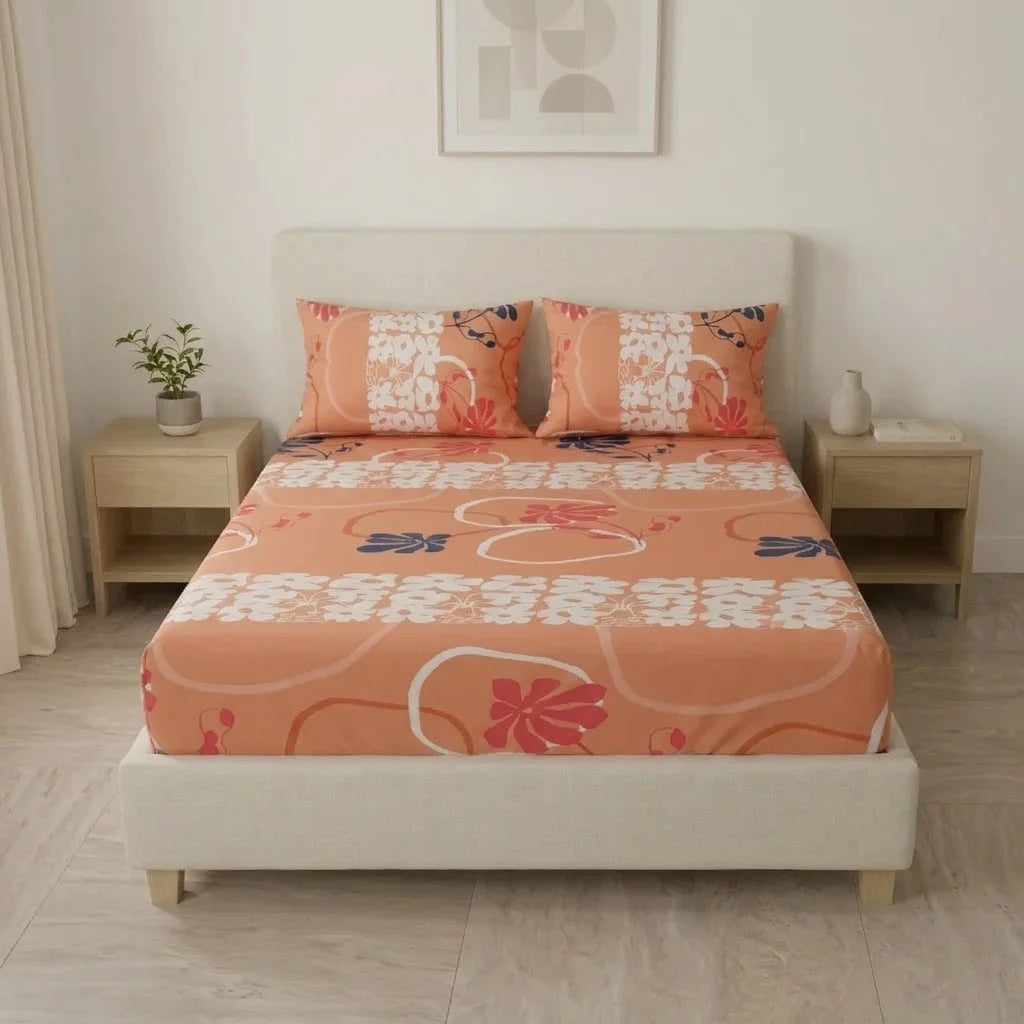 Sábana Ajustable Sueños Petalia Naranja