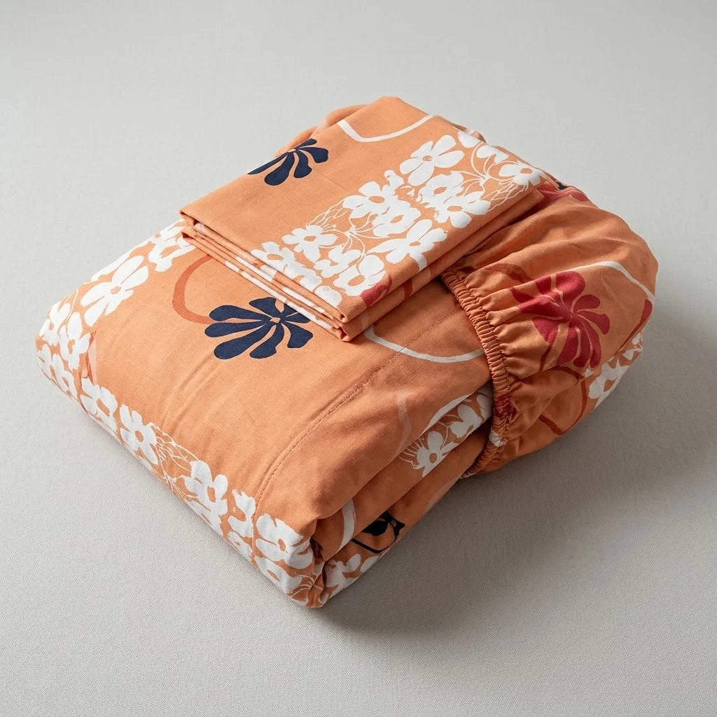 Sábana Ajustable Sueños Petalia Naranja