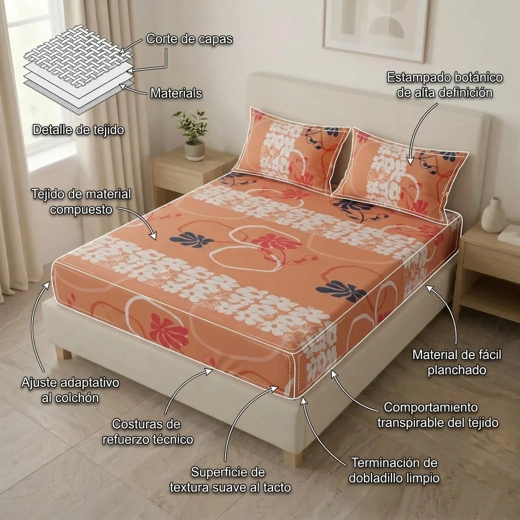 Sábana Ajustable Sueños Petalia Naranja