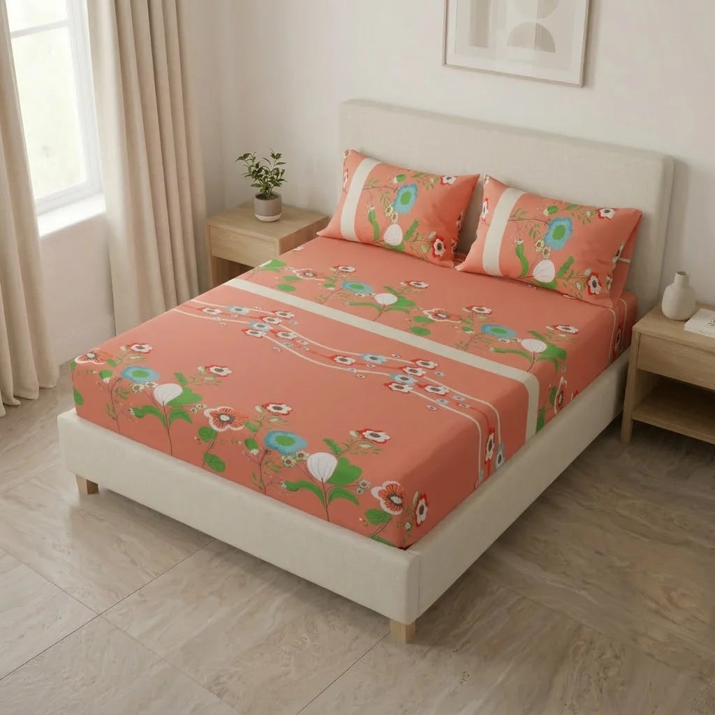 Sábana Ajustable Sueños Floralia Coral
