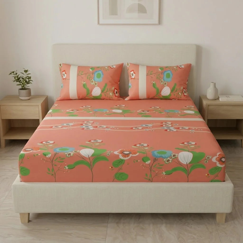 Sábana Ajustable Sueños Floralia Coral