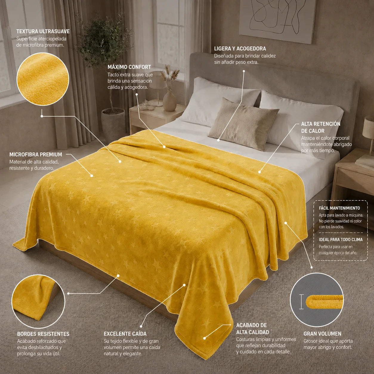 Cobija Comfortsoft Amarilla  Estrellas Suave