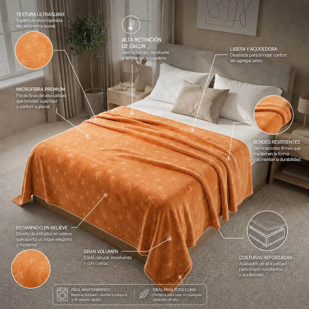 Cobija Comfortsoft Naranja Estrellas Suave