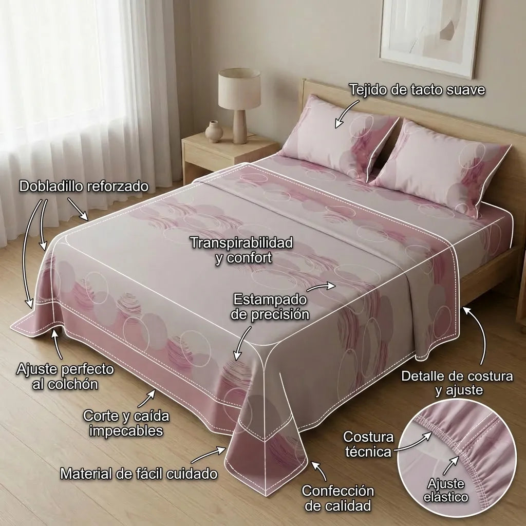 Juego De Sábanas 180 Hilos Aire Interior Rosa