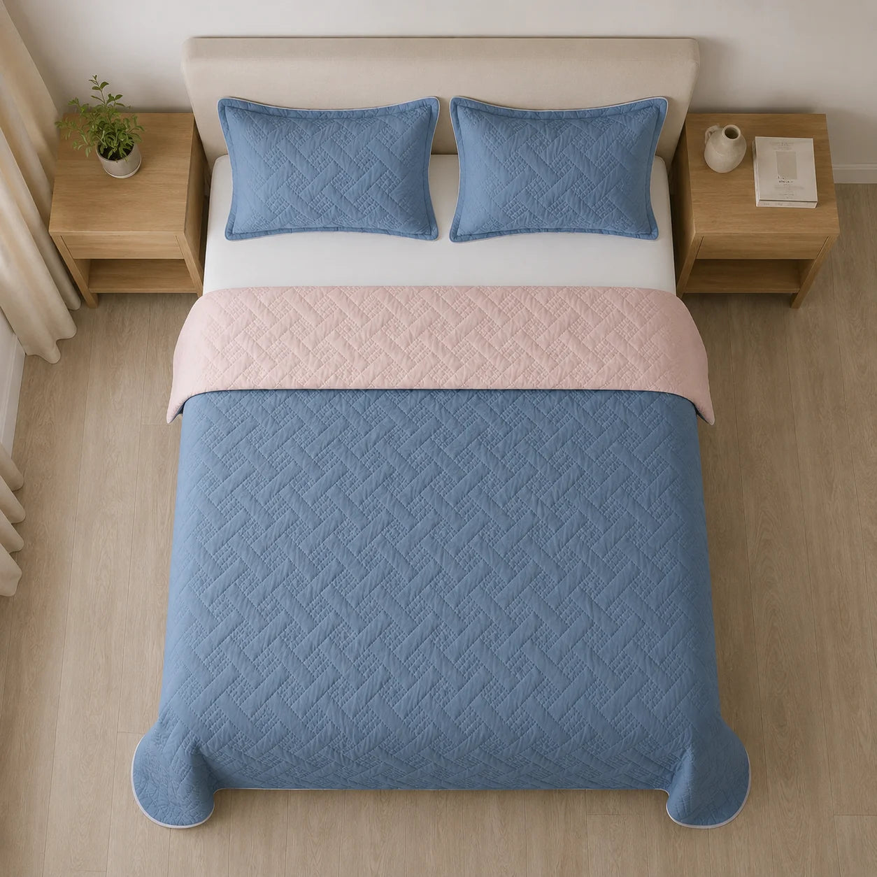 Cubrelecho Doble Faz Termosellado Básico Azul Y Rosa