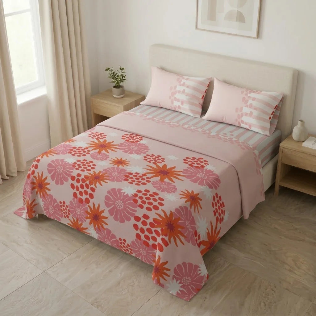 Juego De Sábanas Microfibra Suavizada Petalias Rosa