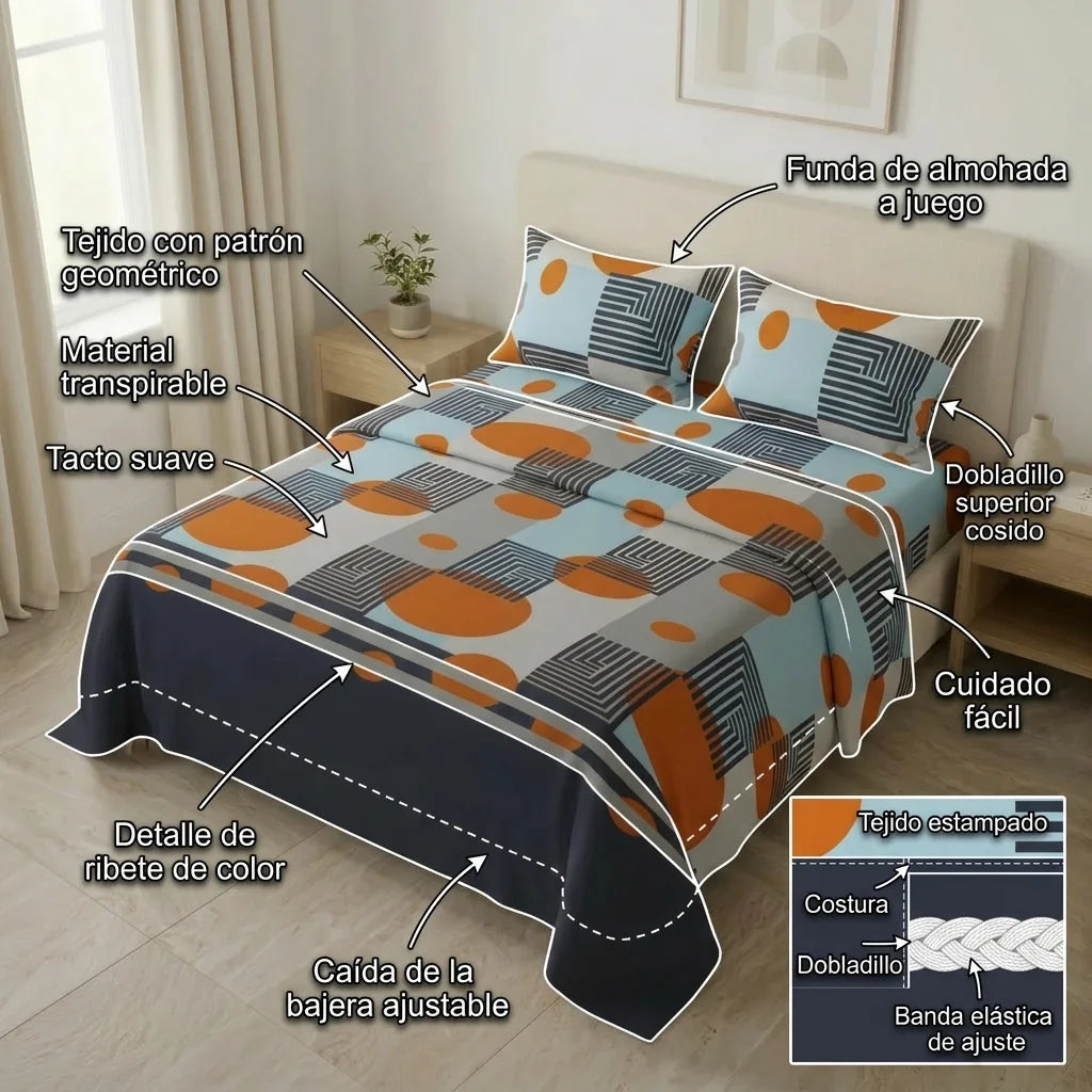 Juego De Sábanas Microfibra Suavizada Savanna Cruzada Naranja