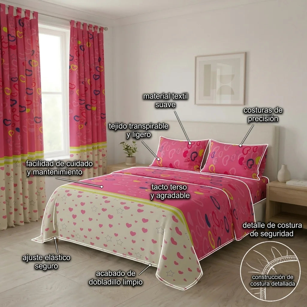 Juego De Sábanas Con Cortinas Amor Entrelazado