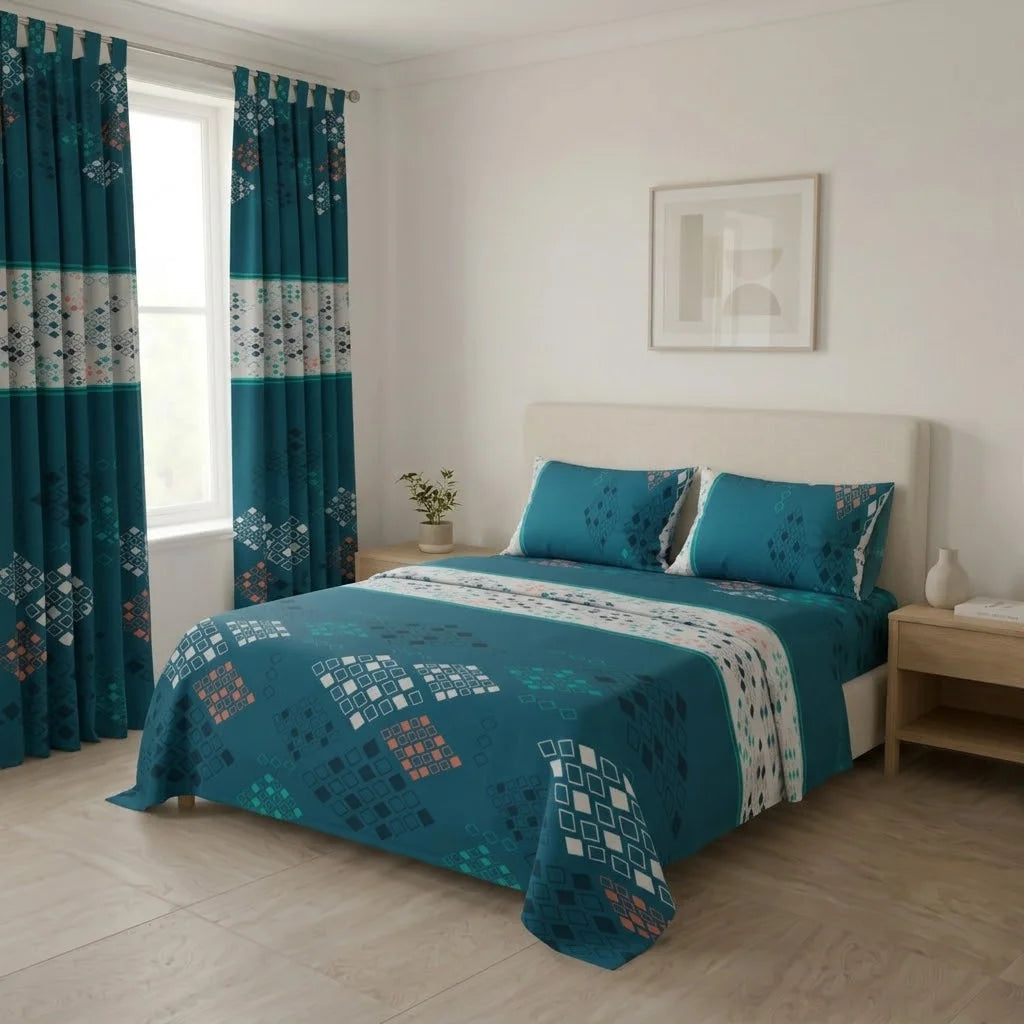 Juego De Sábanas Con Cortinas Geometría Inversa