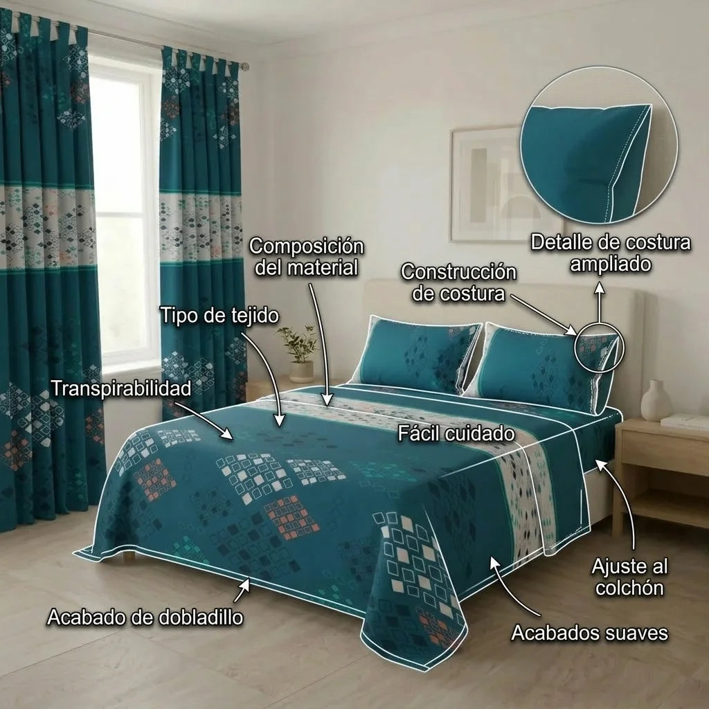 Juego De Sábanas Con Cortinas Geometría Inversa