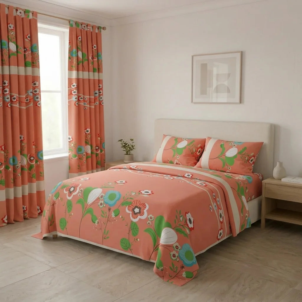 Juego De Sábanas Con Cortinas Flora Silvestre