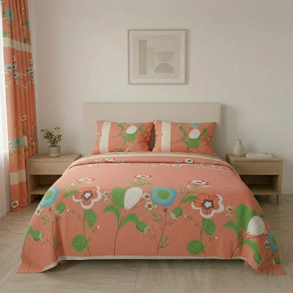 Juego De Sábanas Con Cortinas Flora Silvestre