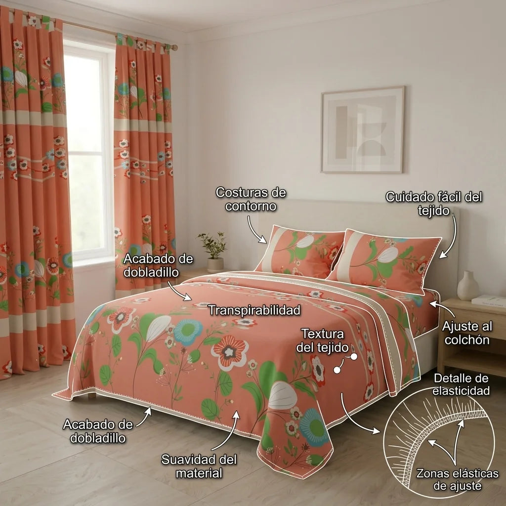 Juego De Sábanas Con Cortinas Flora Silvestre