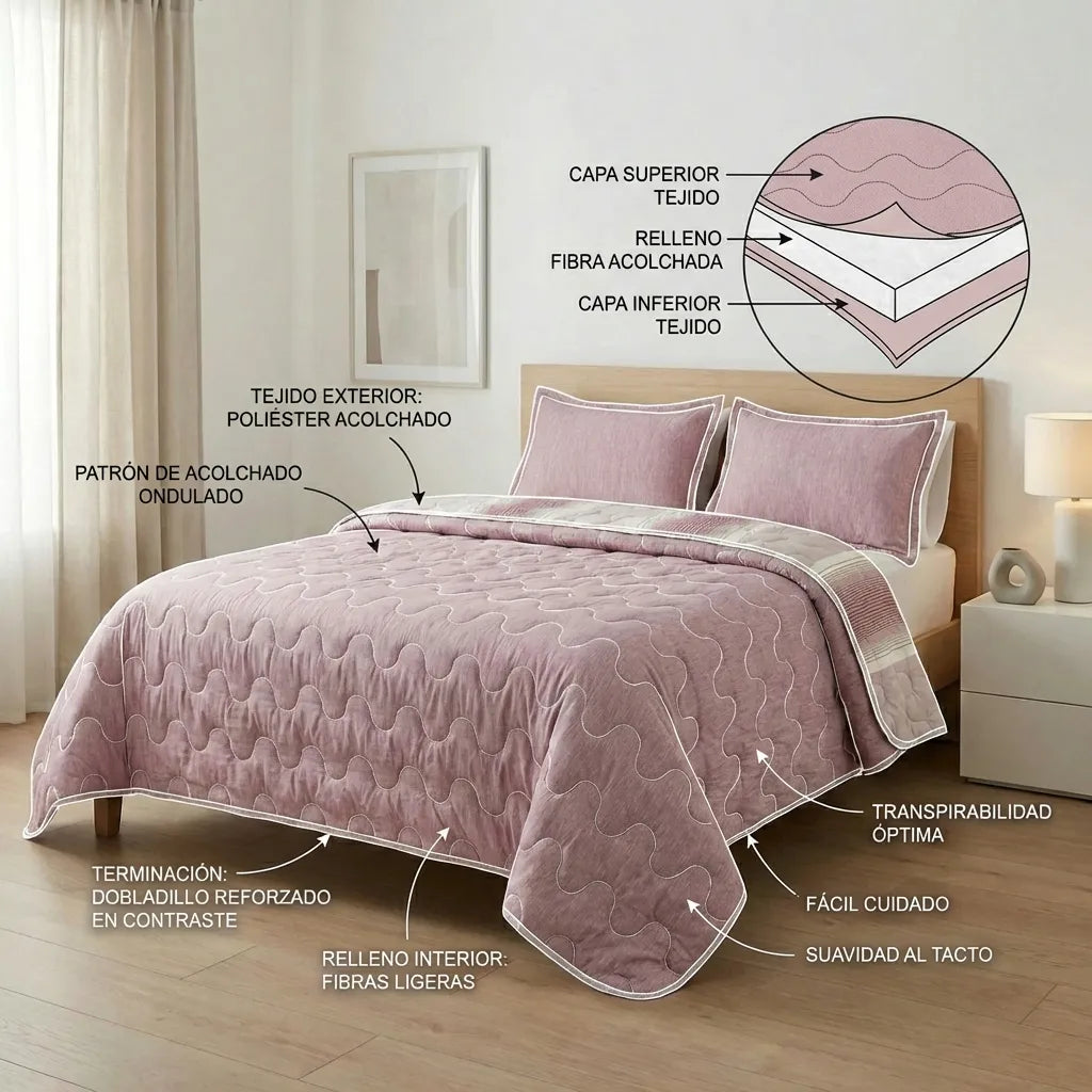 Cubrelecho Superacolchado Equilibrio Líneas Mora Confortable