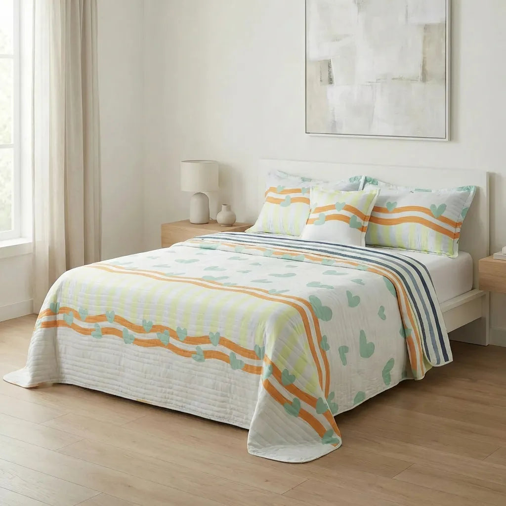 Cubrelecho Estampado Prensado Doble Faz Sol De Tierra Azul