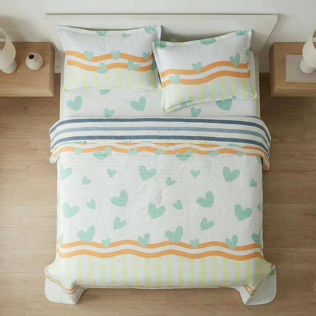 Cubrelecho Estampado Prensado Doble Faz Sol De Tierra Azul