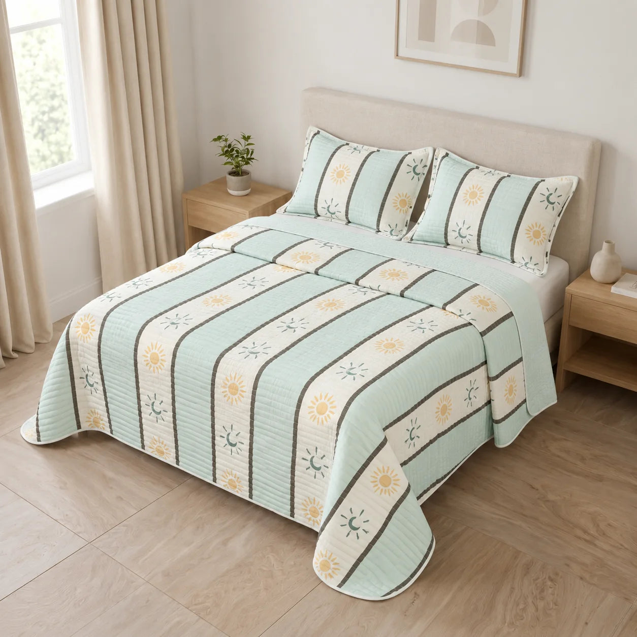 Cubrelecho Estampado Prensado Doble Faz Luna Celestial