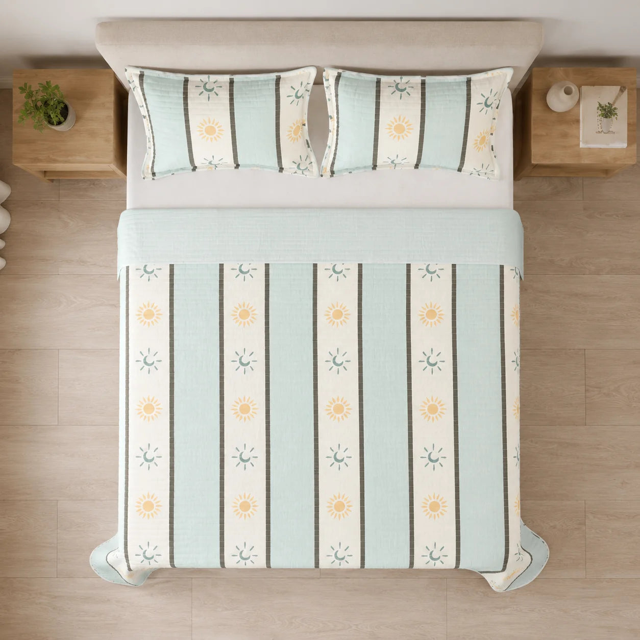 Cubrelecho Estampado Prensado Doble Faz Luna Celestial