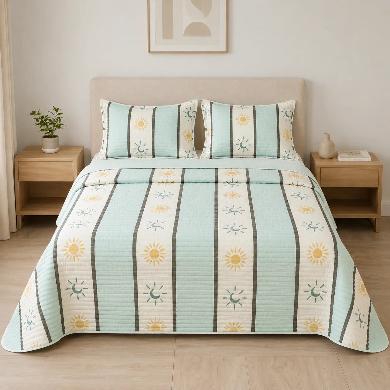 Cubrelecho Estampado Prensado Doble Faz Luna Celestial