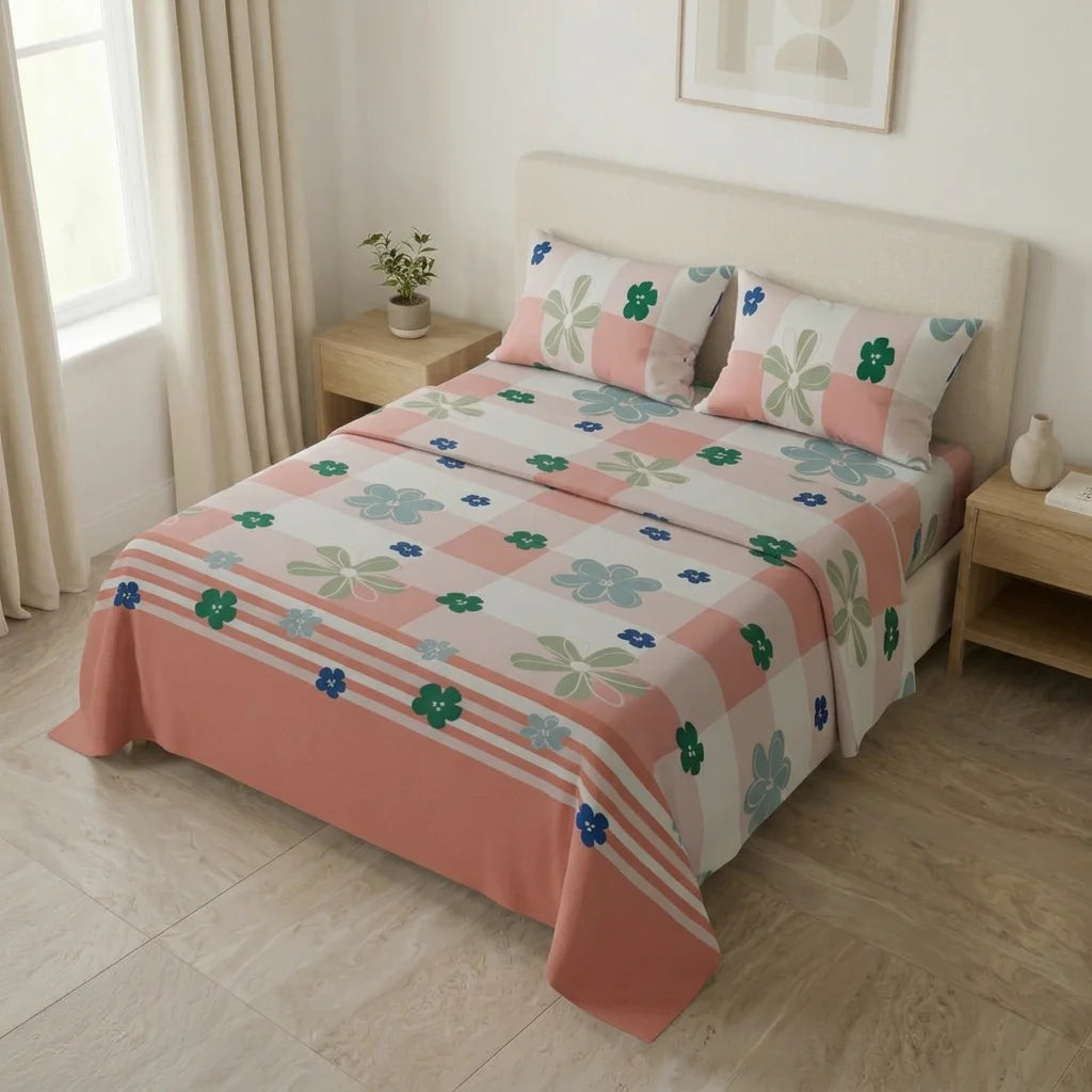 Juego De Sábanas Microfibra Suavizada  Rosella Floral Salmon