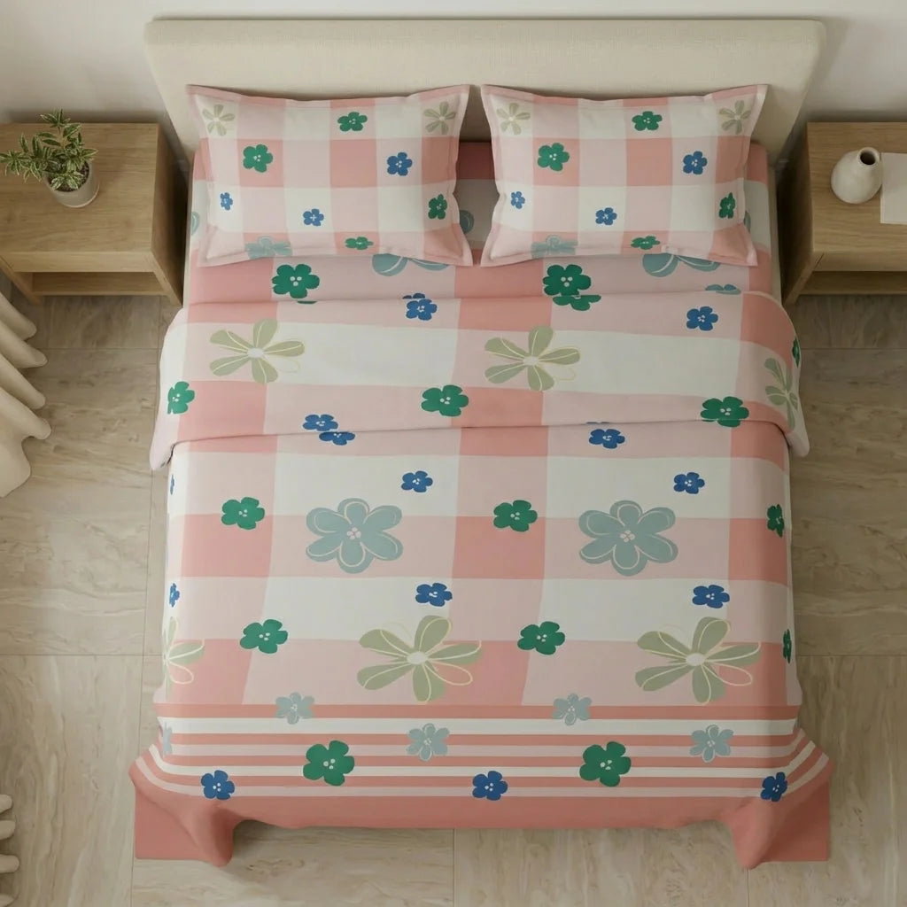 Juego De Sábanas Microfibra Suavizada  Rosella Floral Salmon