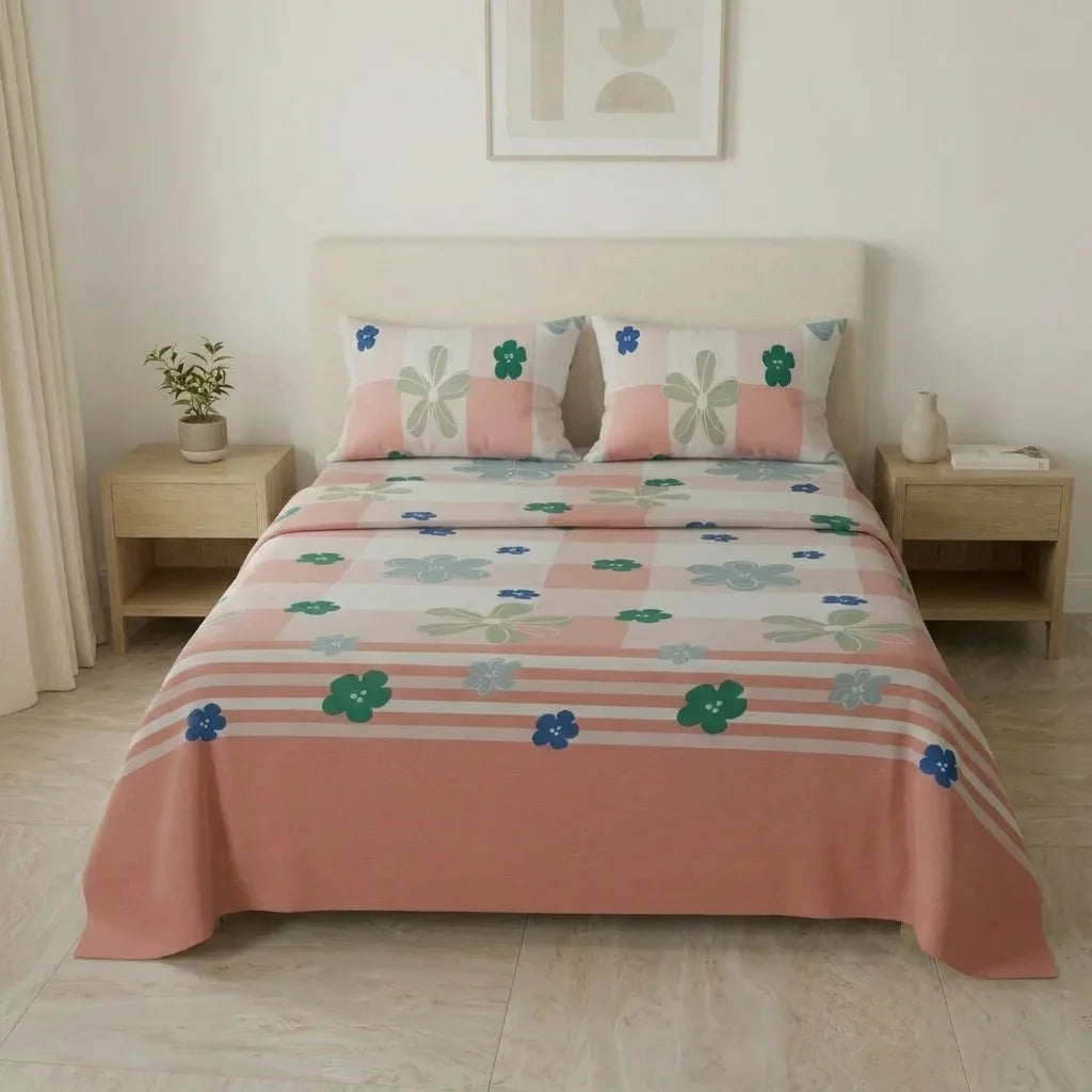 Juego De Sábanas Microfibra Suavizada  Rosella Floral Salmon