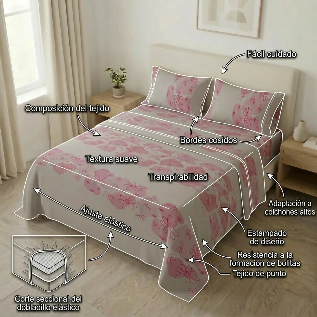Juego De Sábanas Microfibra Suavizada Océano Floreciente